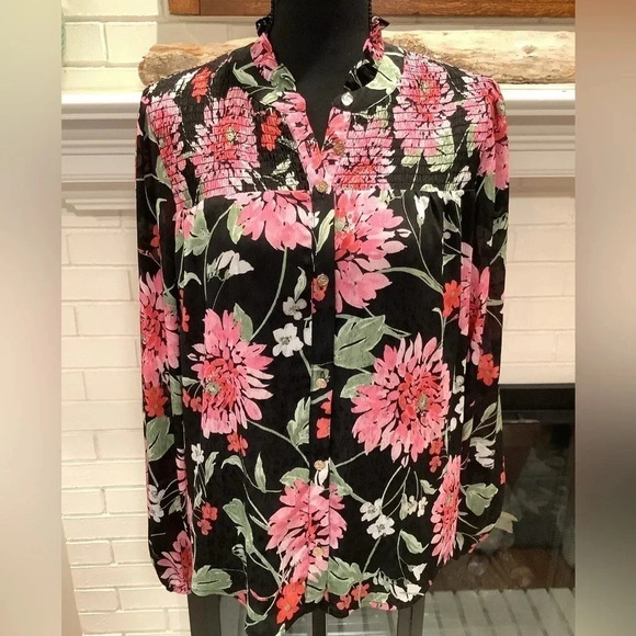 #151 Stunning Draper James RSVP Floral Print Button Up Blouse Sz Medium - Picture 1 of 9